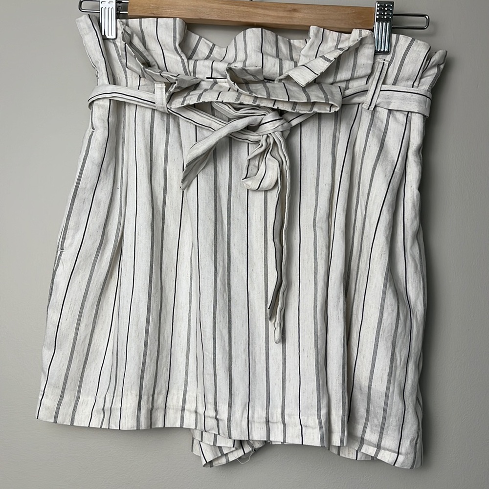 Zara Striped Linen Blend Paperbag Shorts